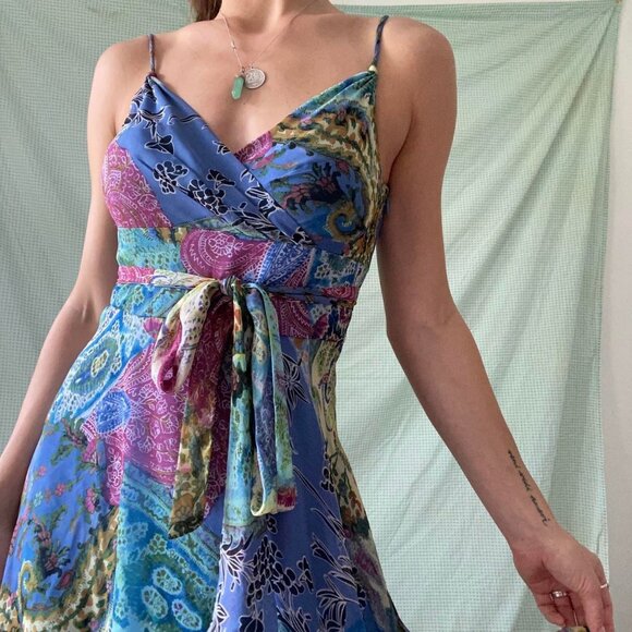 Talbots Womens Silk Midi Dress Multicolor Paisley Pattern V-Neck Spaghetti Strap - Picture 3 of 15